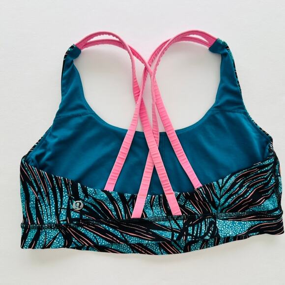 Lululemon Energy Bra Mini Palm Lace Tofino Teal Black Size 8 High Support - Picture 4 of 5